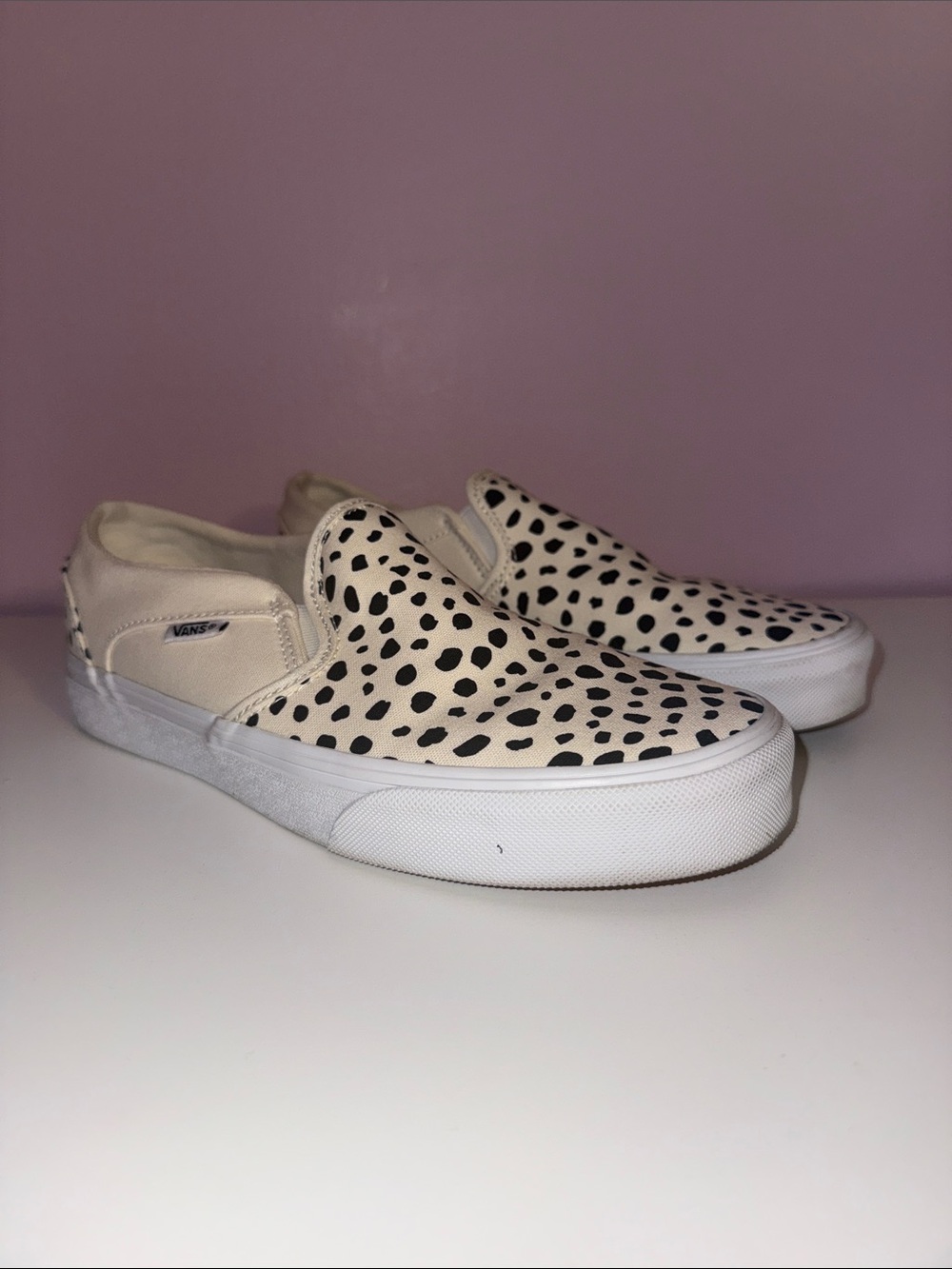 Vans Slip-On Sneakers in Cream with Black Spot Print